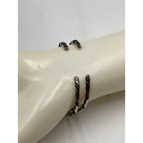 Sterling Silver 925 Vintage Navajo Rope Twist Thin Cuff Bracelet Stacked Set - Picture 5 of 8